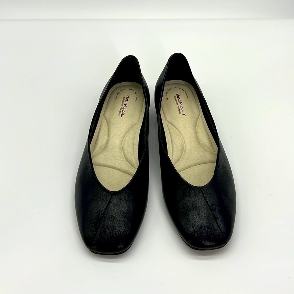 Hush Puppies - Black Leather Square Heel Comfort Premium Shoes Size 6.5